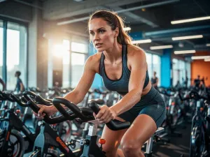 Sportowiec masujący łydkę rollerem na macie w nowoczesnej siłowni, co ilustruje technikę rolowania mięśni.